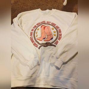 Cowboy boots pullover sweatshirt pink and white Large